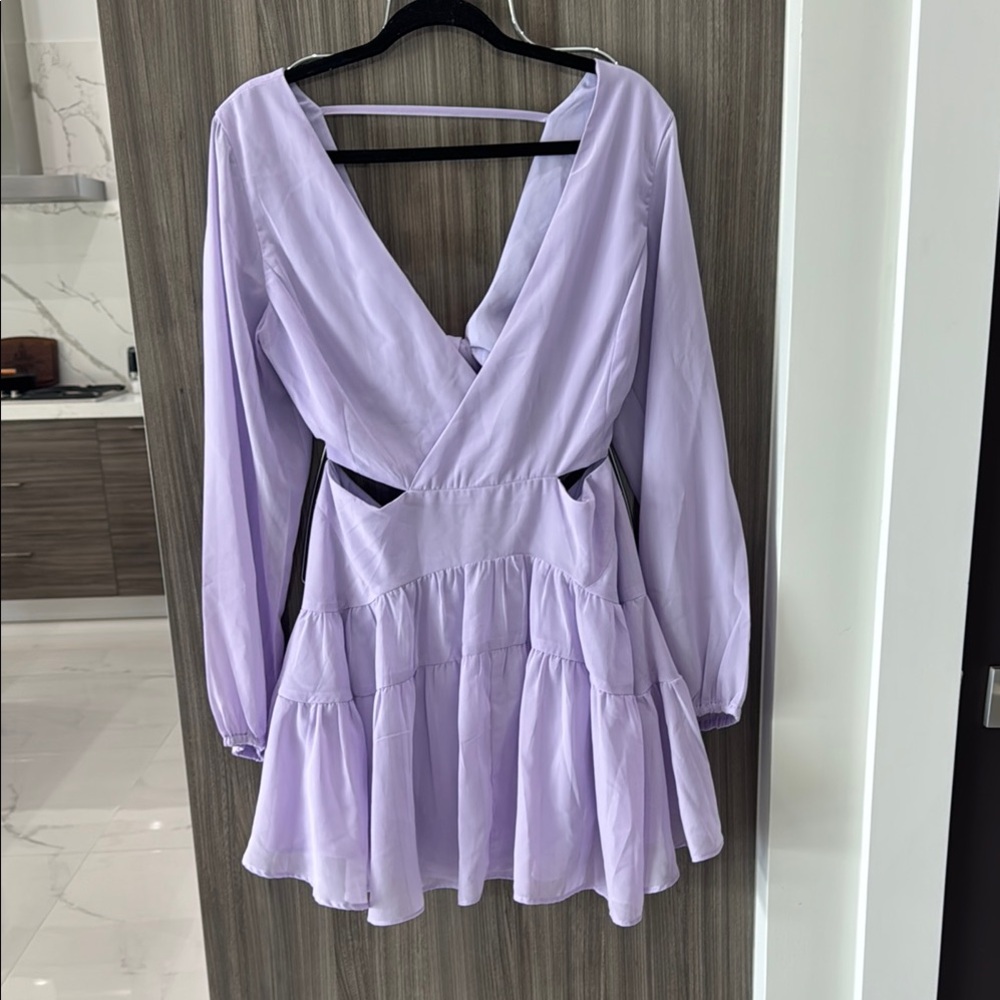 Bardot Purple Pleated Sundress with Bishop Sleeves - Picture 3 of 5